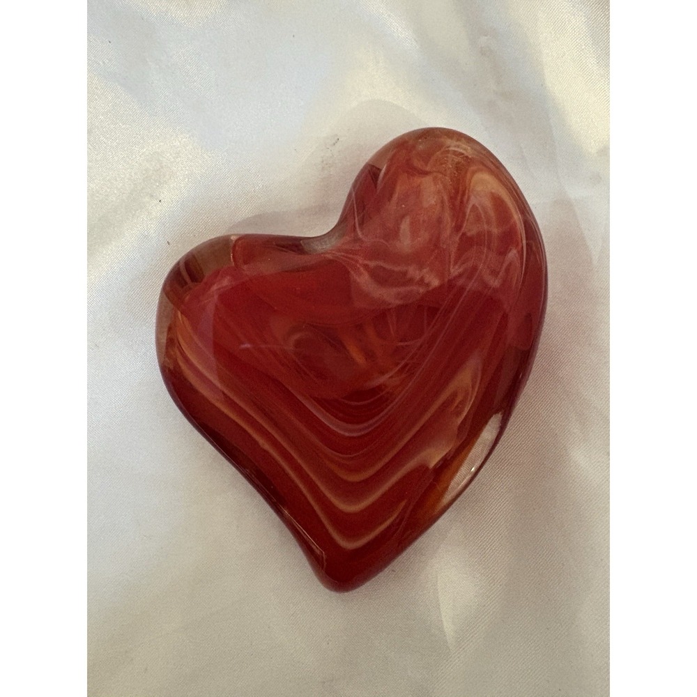 Italian Art Glass Ruby Red Heart Shaped Paperweight Swirl Design